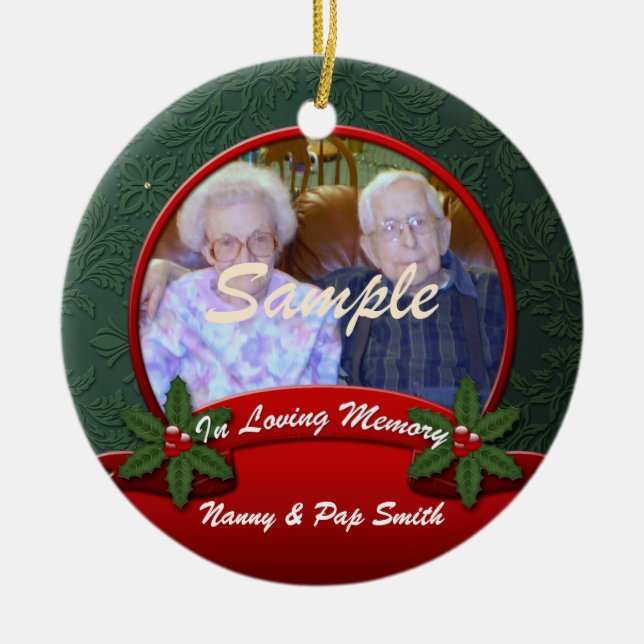 Red Green Holly In Loving Memory Christmas Ceramic Ornament (Front)