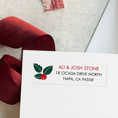 Red  Green Hollyberry  Christmas Return Address Label