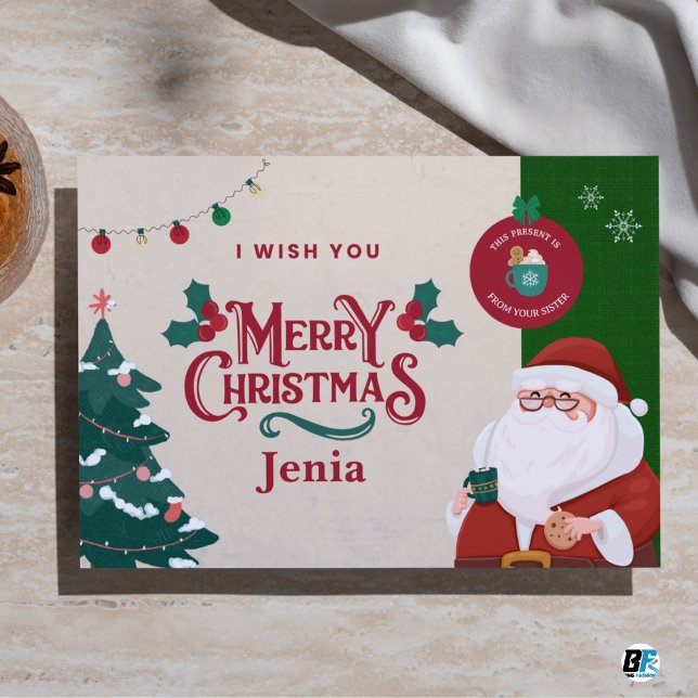 Red & Green Illustrated Merry Christmas Flat Holiday Card (Creator Uploaded)