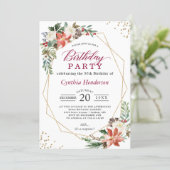 Red Green Ivory Poinsettia Floral Birthday Party Invitation (Standing Front)