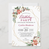 Red Green Ivory Poinsettia Floral Birthday Party Invitation (Front)