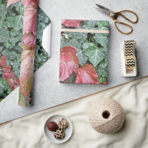 Red green ivy leaves fall autumn season wrapping paper
