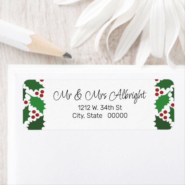 Red & Green Jolly Holly Return Address Label (Insitu)