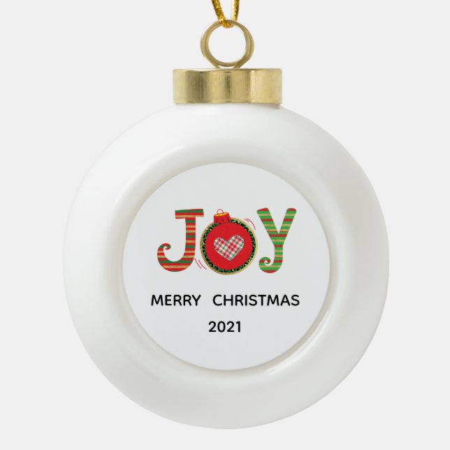 Red Green Joy Christmas Holiday  Ceramic Ball Christmas Ornament (Front)