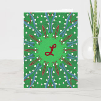 Red Green Kaleidoscope Christmas Monogram Cards