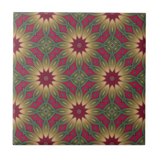 Red Green Kaleidoscope Geometric Floral Pattern  Ceramic Tile