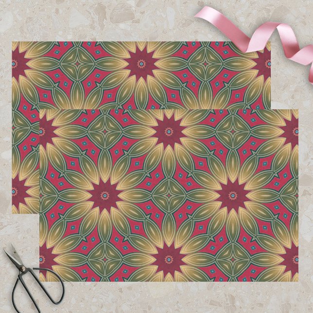 Red Green Kaleidoscope Geometric Floral Pattern Tissue Paper (Creator Uploaded)