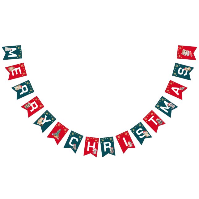 Red Green kitten cat Santa Merry Christmas Party Bunting Flags (All)