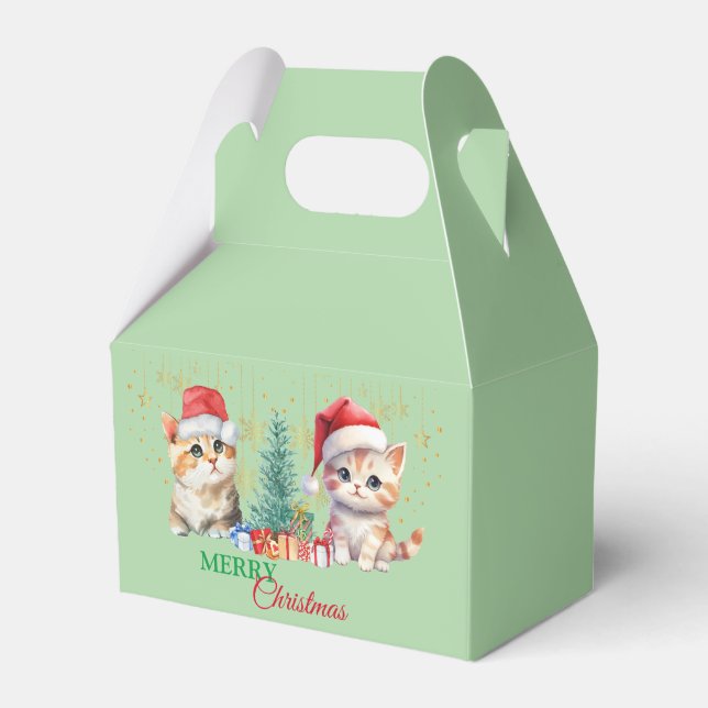 Red Green kitten cat Santa Merry Christmas Party  Favor Boxes (Front Side)