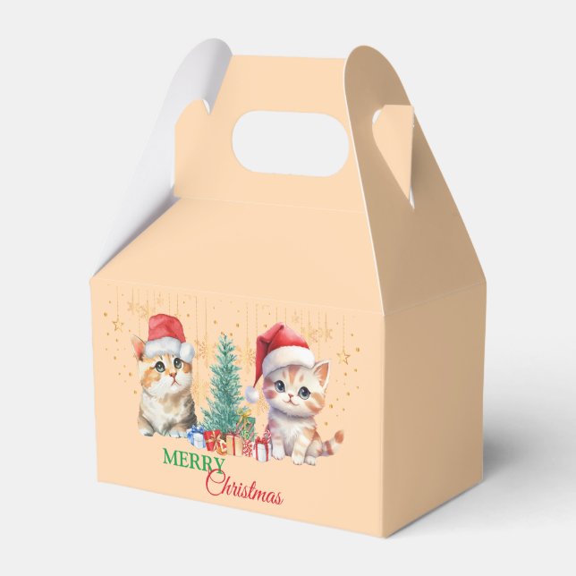 Red Green kitten cat Santa Merry Christmas Party  Favor Boxes (Front Side)