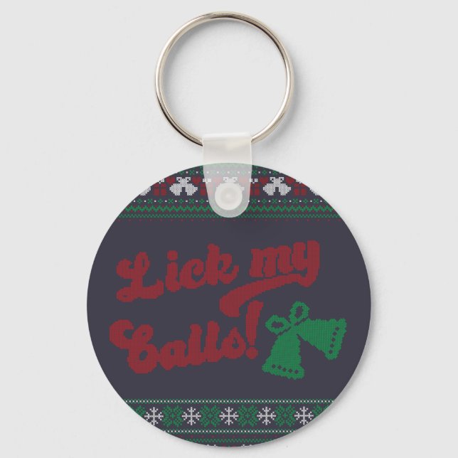 Red Green Lick My Balls Ugly Christmas Keychain (Front)
