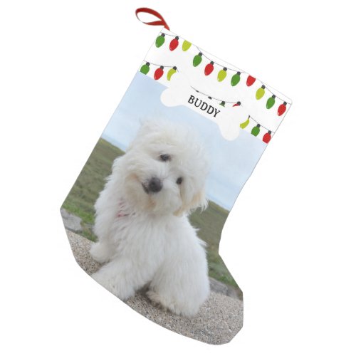 Red Green Lights Dog Bone Pet Photo Small Christmas Stocking