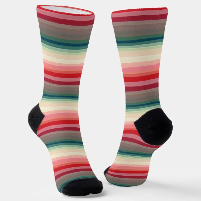 Red Green Line Pattern Socks (Angled)