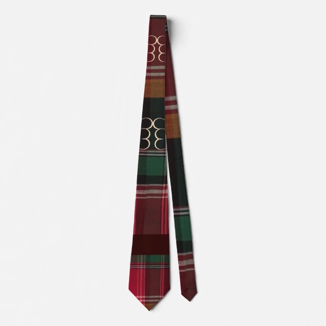 Red Green Madras Gold Swirl Hearts Neck Tie (Front)