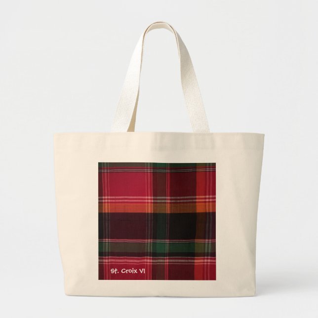 Red Green Madras Plaid Large Tote Bag (Front)