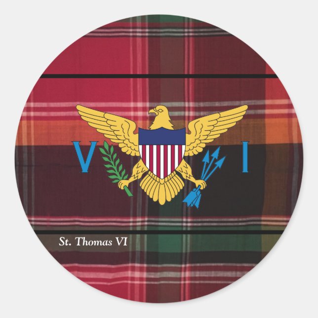 Red Green Madras Virgin Islands Flag Classic Round Sticker (Front)