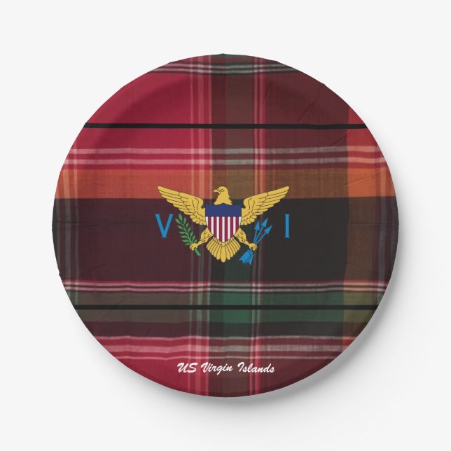 Red Green Madras Virgin Islands Flag Paper Plates (Front)