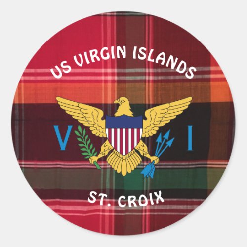 Red Green Madras Virgin Islands Flag Personalize Classic Round Sticker