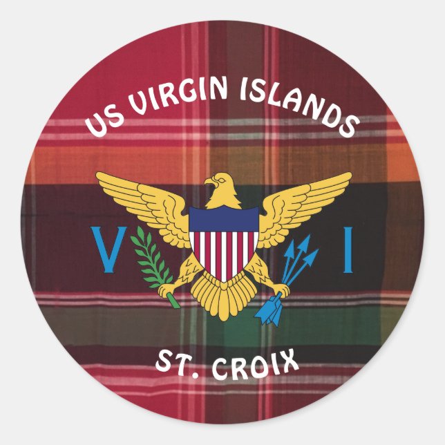 Red Green Madras Virgin Islands Flag Personalize Classic Round Sticker (Front)