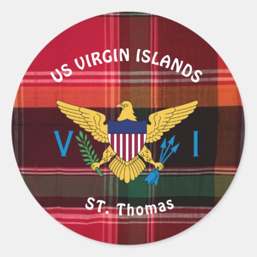 Red Green Madras Virgin Islands Flag St Thomas Classic Round Sticker