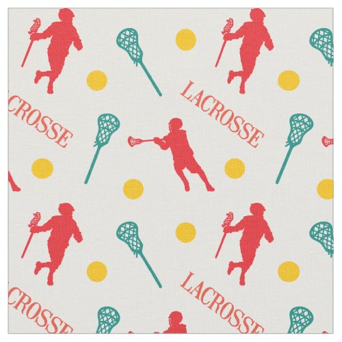 Red  Green Male Lacrosse Player Pattern Fabric