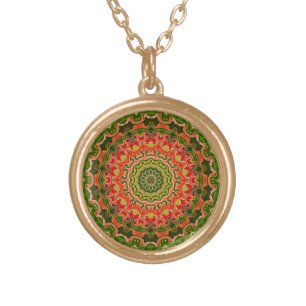red green Mandala Gold Plated Necklace