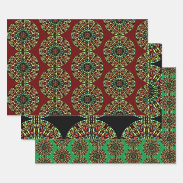 Red Green Mandala Wrapping Craft Paper (Set)