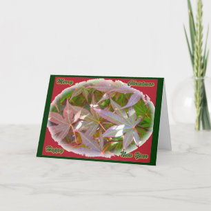 Red Green Maple Leaves Christmas New Year Card