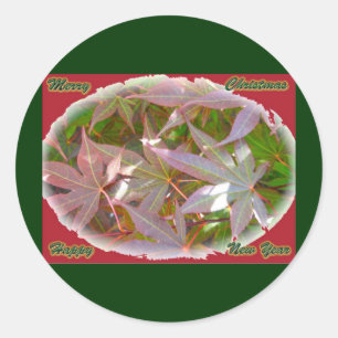 Red Green Maple Leaves Christmas New Year Stickers