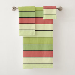 Red Green Melon Color Stripes On Watercolor Paper Bath Towel Set
