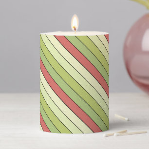 Red Green Melon Color Stripes On Watercolor Paper Pillar Candle