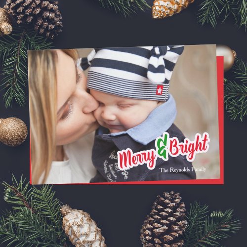 Red Green Merry  Bright Photo Christmas Card