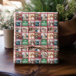 Red & Green Merry Christmas 8 Photo Collage Wrapping Paper<br><div class="desc">Use 8 square pictures to make a unique and trendy holiday memento. If you need to move anything around,  click on the customize button to make changes.</div>