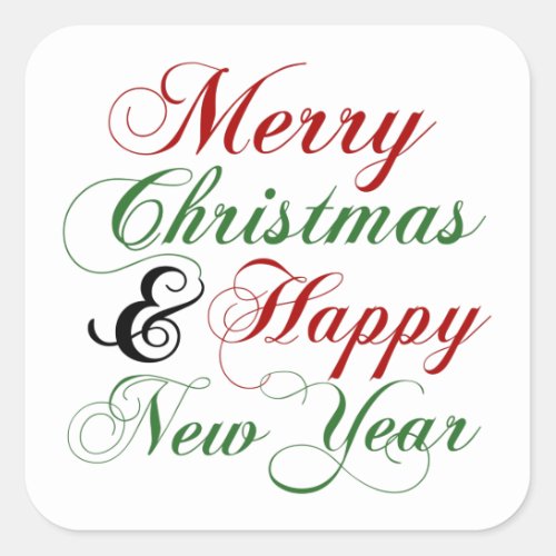 Red Green Merry Christmas Happy New Year Message Square Sticker