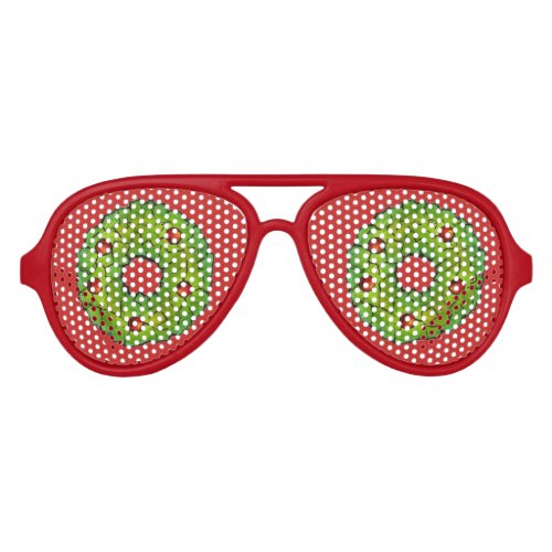 Red Green Merry Christmas Holly Wreath Cookie Xmas Aviator Sunglasses