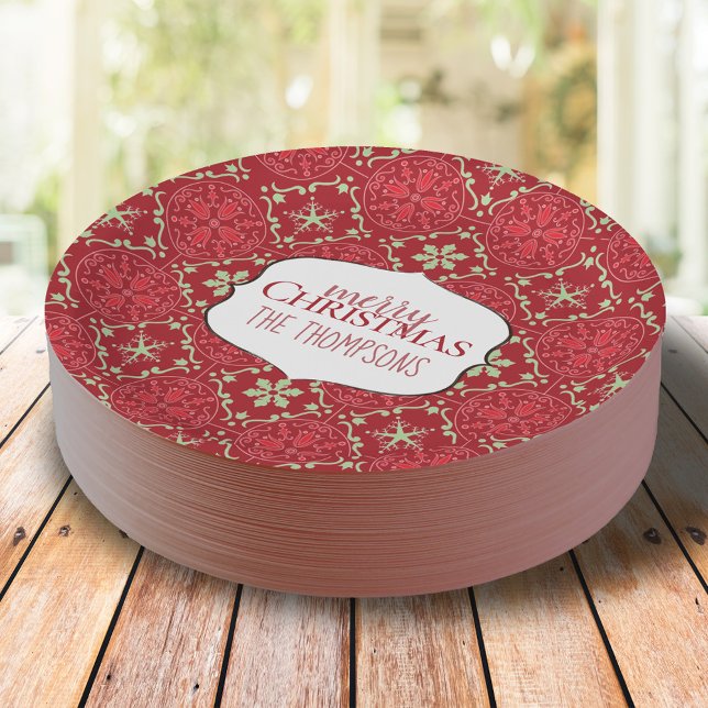 Red Green Merry Christmas Pattern Custom Paper Plates (Merry Christmas paper plate)