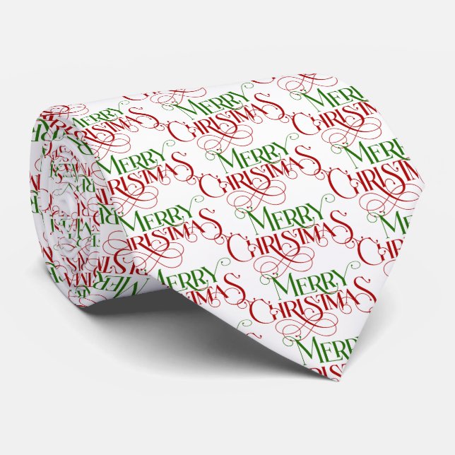 Red & Green Merry Christmas Retro Typography Neck Tie (Rolled)