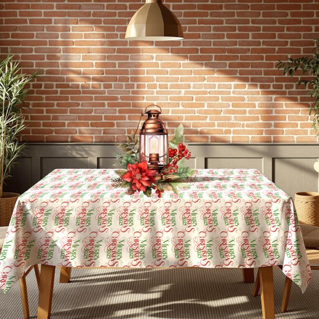 Red & Green Merry Christmas Retro Typography Tablecloth (Creator Uploaded)