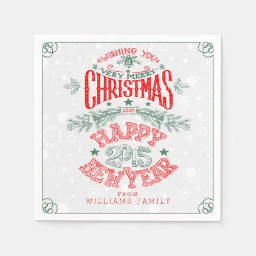 Red  Green Merry Christmas Text Design Paper Napkins