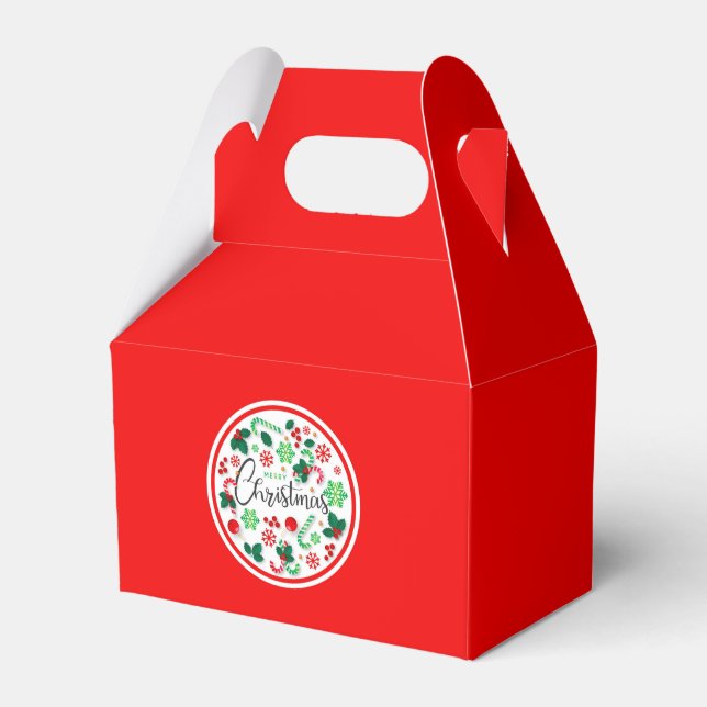 Red Green Merry Christmas Wreath Favor Boxes (Front Side)