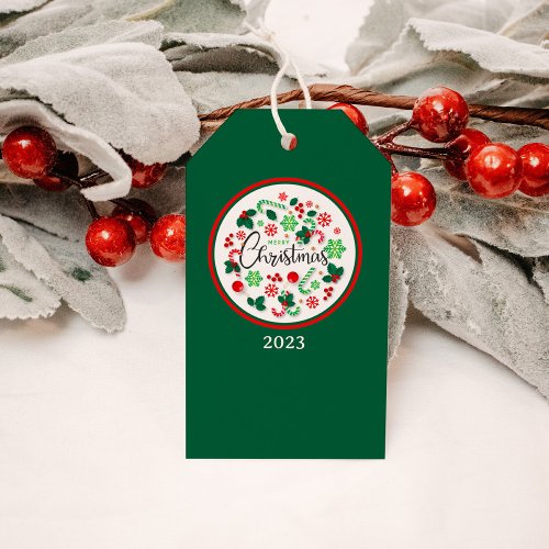 Red Green Merry Christmas Wreath Gift Tags