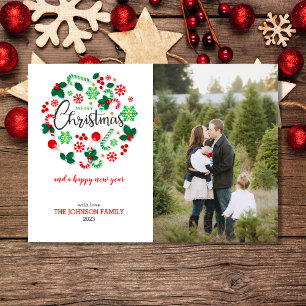 Red Green Merry Christmas Wreath Holiday Card