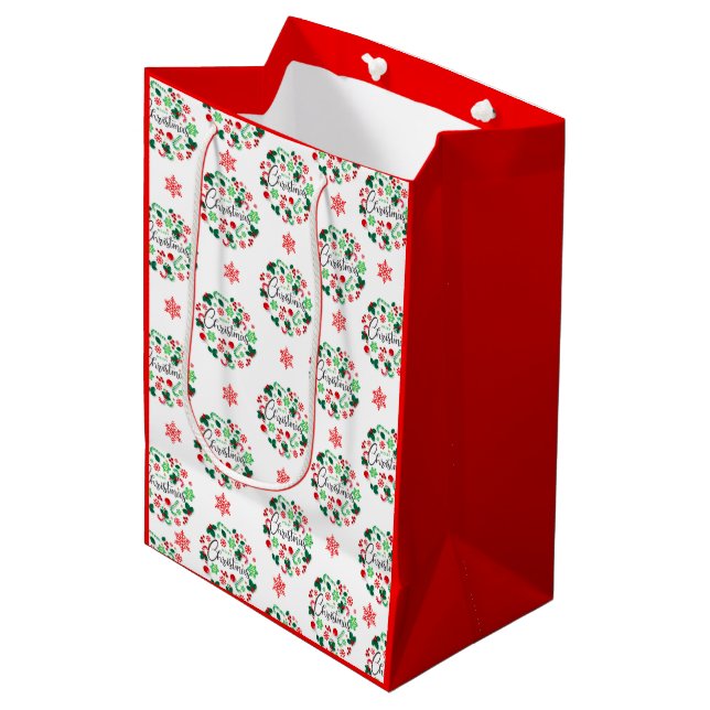 Red Green Merry Christmas Wreath Medium Gift Bag (Front Angled)