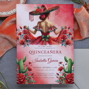 Red Green Mexican Style Quinceañera Invitation