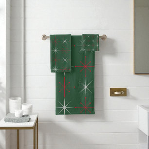 Red Green Mid Century Modern Holiday Bath Towel Set