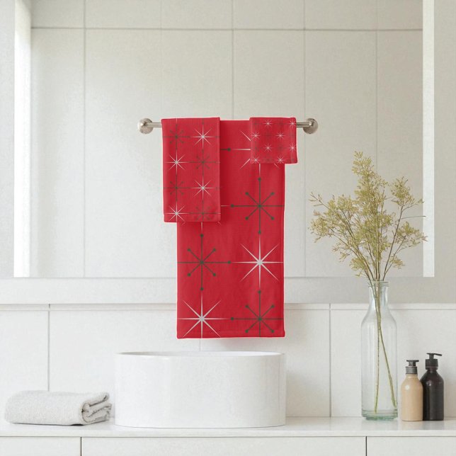 Red Green Mid Century Modern Holiday Bath Towel Set (Creator Uploaded)