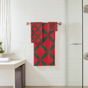 Red Green Mid Century Modern Holiday Bath Towel Set