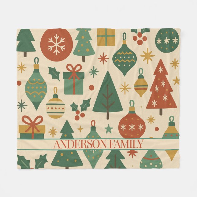 Red Green Mid Century Modern Holiday  Fleece Blanket (Front (Horizontal))