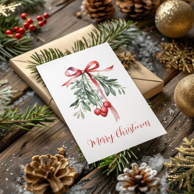 Red Green Mistletoe Merry Christmas Winter Holiday Card (Creator Uploaded)