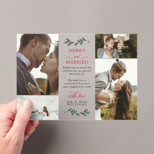 Red Green Mistletoe Merry Married Christmas Acrylic Invitations (Insitu (Handheld))